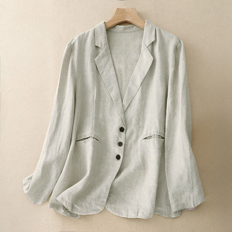 Buddha Stones Commute Retro Pure Color Lapel Women's Jacket With Pockets