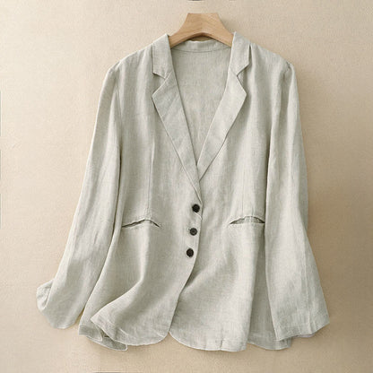 Buddha Stones Commute Retro Pure Color Lapel Women's Jacket With Pockets