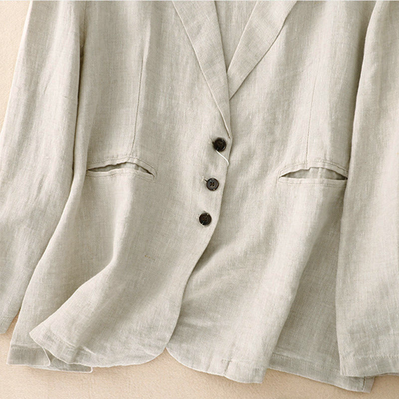 Buddha Stones Commute Retro Pure Color Lapel Women's Jacket With Pockets