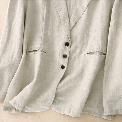 Buddha Stones Commute Retro Pure Color Lapel Women's Jacket With Pockets