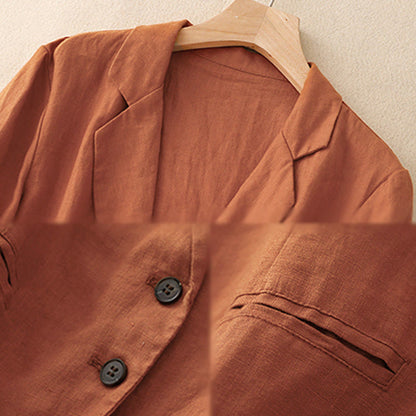 Buddha Stones Commute Retro Pure Color Lapel Women's Jacket With Pockets