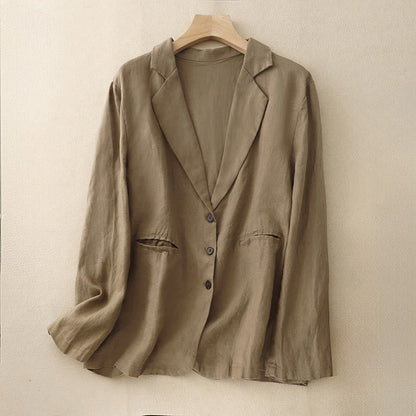 Buddha Stones Commute Retro Pure Color Lapel Women's Jacket With Pockets