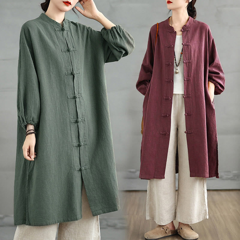 Buddha Stones Casual Frog-button Women's  Coat With Pockets