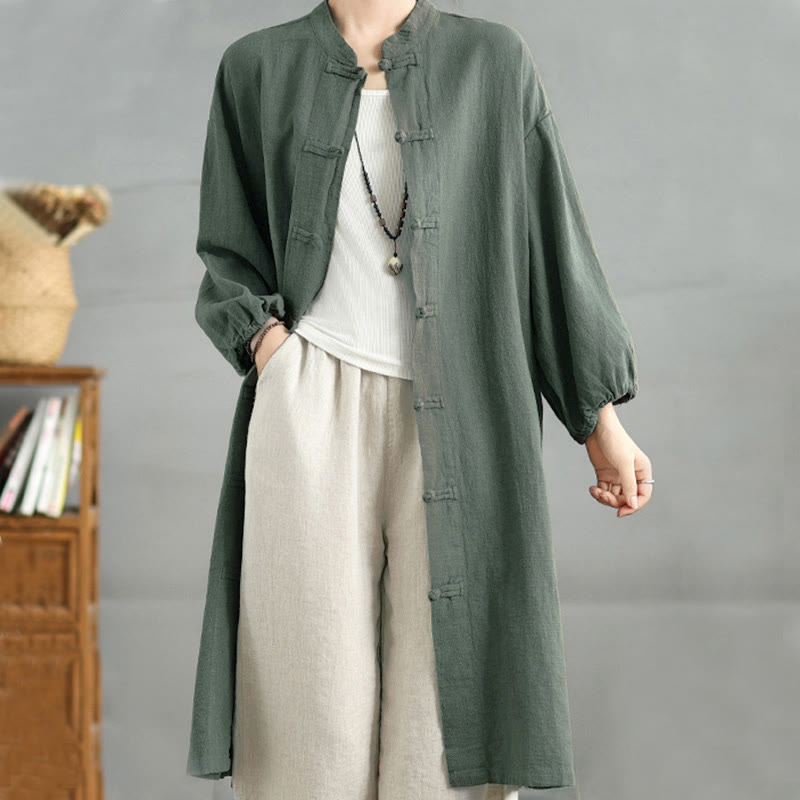 Buddha Stones Casual Frog-button Women's  Coat With Pockets