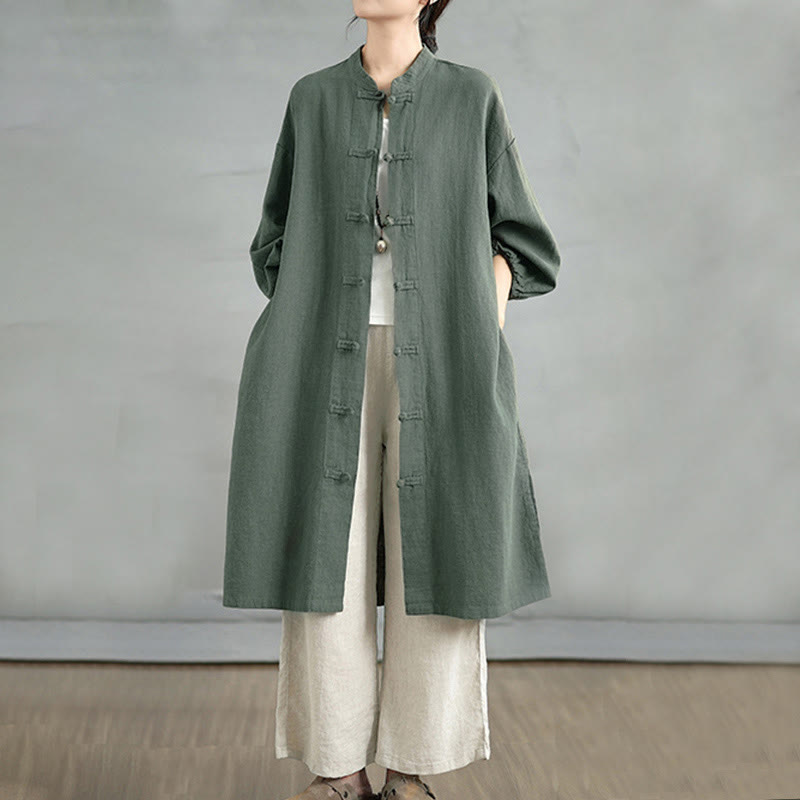 Buddha Stones Casual Frog-button Women's  Coat With Pockets