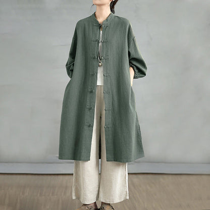 Buddha Stones Casual Frog-button Women's  Coat With Pockets