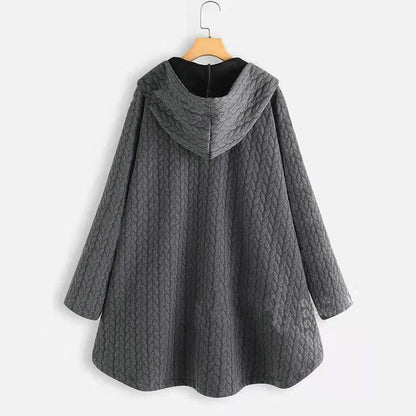 Buddha Stones Fall Wheat Ear Pattern Mid-length Design Women's Long Sleeve Hooded Coat With Pockets