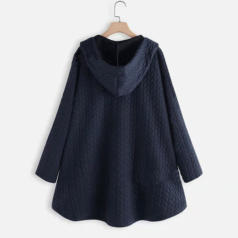 Buddha Stones Fall Wheat Ear Pattern Mid-length Design Women's Long Sleeve Hooded Coat With Pockets