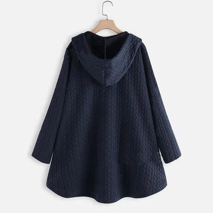 Buddha Stones Fall Wheat Ear Pattern Mid-length Design Women's Long Sleeve Hooded Coat With Pockets
