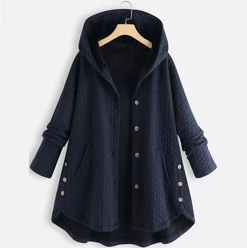 Buddha Stones Fall Wheat Ear Pattern Mid-length Design Women's Long Sleeve Hooded Coat With Pockets