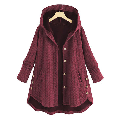Buddha Stones Fall Wheat Ear Pattern Mid-length Design Women's Long Sleeve Hooded Coat With Pockets
