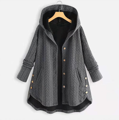 Buddha Stones Fall Wheat Ear Pattern Mid-length Design Women's Long Sleeve Hooded Coat With Pockets
