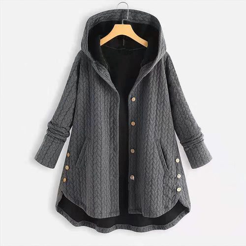 Buddha Stones Fall Wheat Ear Pattern Mid-length Design Women's Long Sleeve Hooded Coat With Pockets