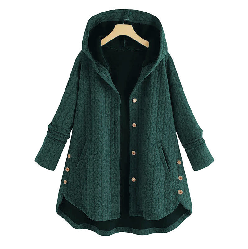 Buddha Stones Fall Wheat Ear Pattern Mid-length Design Women's Long Sleeve Hooded Coat With Pockets