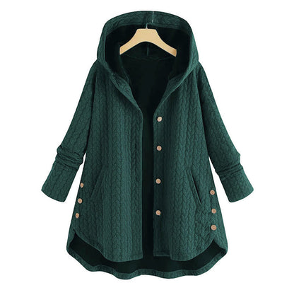 Buddha Stones Fall Wheat Ear Pattern Mid-length Design Women's Long Sleeve Hooded Coat With Pockets