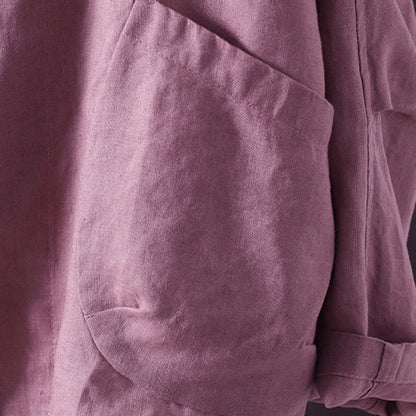 Buddha Stones Pure Color V-neck Women's Jacket With Pockets
