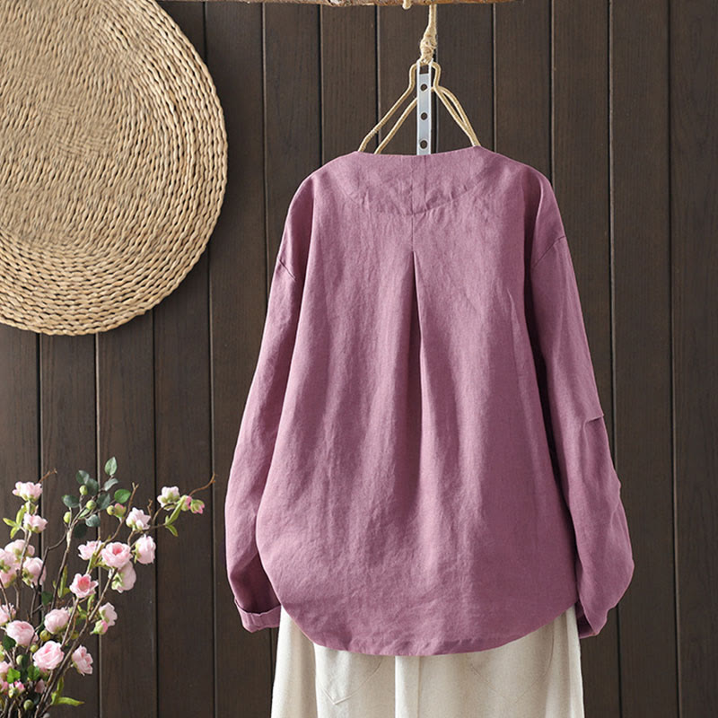 Buddha Stones Pure Color V-neck Women's Jacket With Pockets