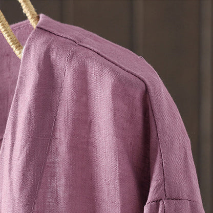 Buddha Stones Pure Color V-neck Women's Jacket With Pockets