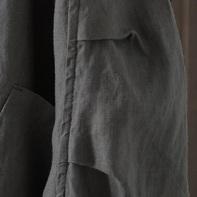Buddha Stones Pure Color V-neck Women's Jacket With Pockets