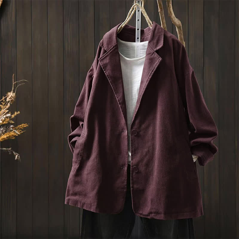 Buddha Stones Spring Fall Buttons Lapel Collar Long Sleeve Mid-length Women's Jacket With Pockets