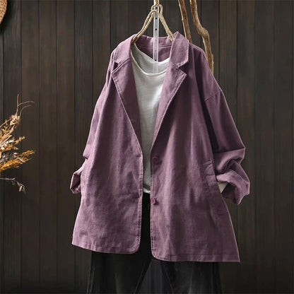 Buddha Stones Spring Fall Buttons Lapel Collar Long Sleeve Mid-length Women's Jacket With Pockets