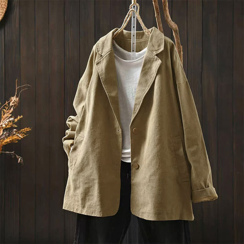 Buddha Stones Spring Fall Buttons Lapel Collar Long Sleeve Mid-length Women's Jacket With Pockets