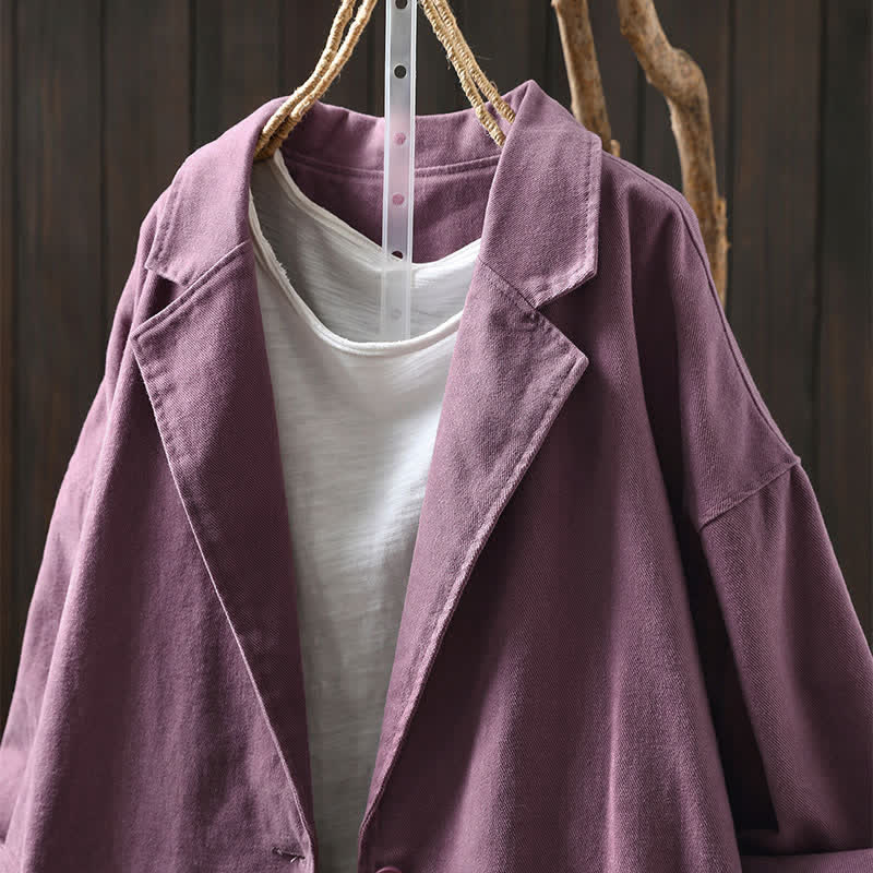 Buddha Stones Spring Fall Buttons Lapel Collar Long Sleeve Mid-length Women's Jacket With Pockets