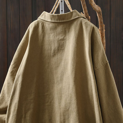Buddha Stones Spring Fall Buttons Lapel Collar Long Sleeve Mid-length Women's Jacket With Pockets
