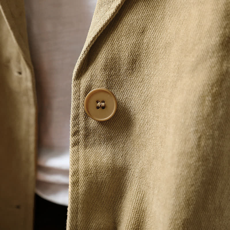 Buddha Stones Spring Fall Buttons Lapel Collar Long Sleeve Mid-length Women's Jacket With Pockets