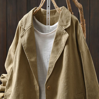 Buddha Stones Spring Fall Buttons Lapel Collar Long Sleeve Mid-length Women's Jacket With Pockets