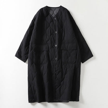 Buddha Stones Plain Buttons V-Neck Long Sleeve Women's Cotton Coat With Pockets